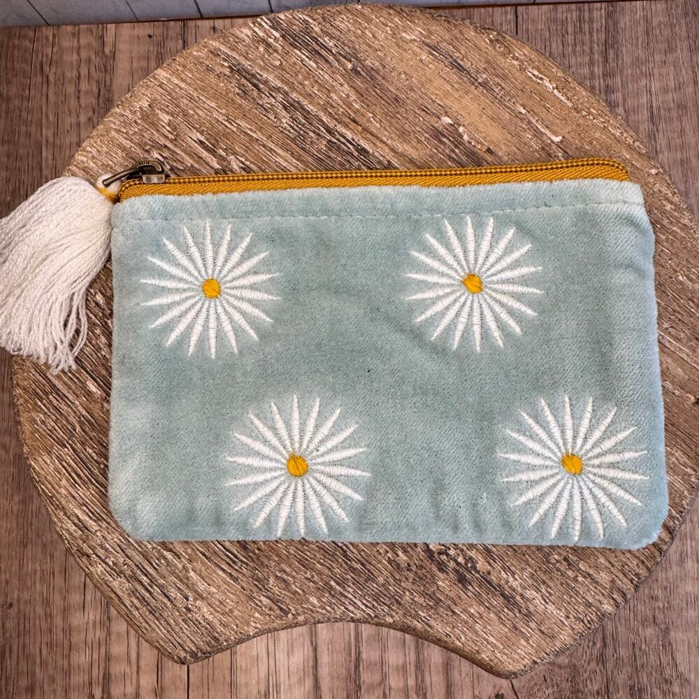 Spring Coin Purse 6 x 4 in Makeup Bag Cotton Pouch Dandelion Light Blue NEW
